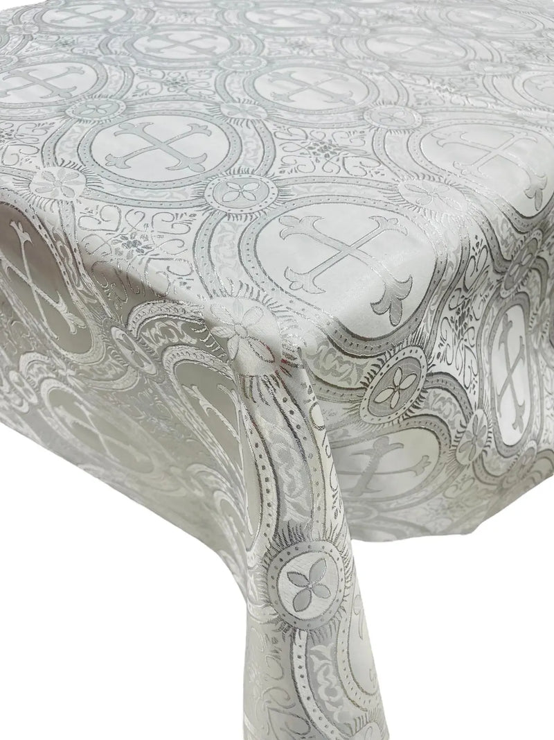 Cross Print Brocade Table Runners - Jacquard Religious Print Church Fabric Tablecloth Runners