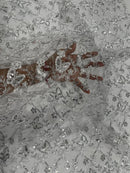 Metallic Floral Butterfly Fabric - White / Silver - Embroidered Floral Butterfly Design Mesh Fabric by Yard