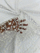 Small Glitter Flower Fabric - White - Shimmer Glitter Flower Design on Mesh Lace By The Yard