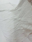 Mermaid Design Fabric - White - 4 Way Stretch Sequins Fabric on Lace Mesh Sold By Yard