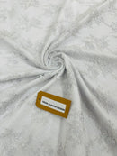 Floral Cluster Corded Fabric - White - Fancy Flower Embroidery Lace Mesh Fabric By Yard