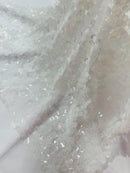 Circle Paillette Sequins - White - Large Round Paillette Sequins Design Fabric By Yard