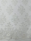 Isabela Design - White - Embroidery Beaded Fabric With Sequin on a Mesh Fabric by the yard