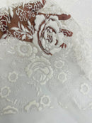 3D Chunky Glitter Rose Fabric - White -  Flower Glitter Design on Tulle Fabric Sold by Yard