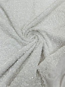 58/60" Velvet Sequins Stretch Fabric - White - Velvet Sequins 2 Way Stretch Sold By Yard