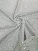 Sparkle Glitter Beaded Fabric - White - Shimmer Stretch Glitter Fabric with Beads and Sequins Sold By Yard