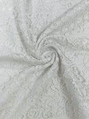 Corded Floral Plant Fabric - White - Floral Corded Lace Flower Fabric Sold By Yard