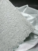 King Lace Design Fabric - White - King Design with Sequins Embroidered On Mesh By Yard