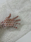 Beaded Embroidered Fabric - White - Embroidered Heart and Feather Pattern Fabric Sold By Yard