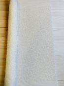 Floral Plant Bead Design - White - Beaded Flower Plants Embroidered  Sequins Fabric By Yard