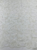 Flower Plant Sequins Fabric - White - Embroidered Sequins On Flower Pattern Lace By Yard