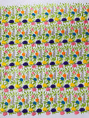 Multi-Color on White Mesh Mexican Sarape Fabric - Embroidered Colorful Flower Design Fabric By Yard