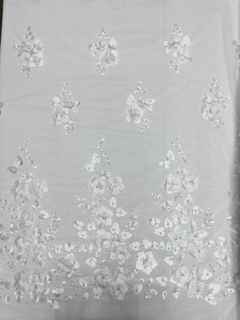 3D Orquidia Floral Lace - White - Beautiful Orchid Flower Fabric on Mesh by Yard