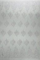 Flower 3D Corded Fabric - White - Lace Mesh Fabric Embroidered Floral Design by Yard