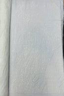 Wavy Leaf Lines Fabric - White - Beaded Sequins Leaf Pattern Embroidered On Mesh By Yard