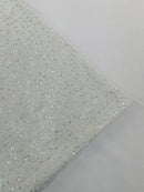 Sparkle Glitter Beaded Fabric - White - Shimmer Stretch Glitter Fabric with Beads and Sequins Sold By Yard