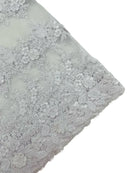 Flower 3D Corded Fabric - White - Lace Mesh Fabric Embroidered Floral Design by Yard