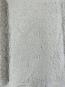 Leaf Pattern Sequins Fabric - White - Natural Leaf Beads and Sequins Lace Fabric by the yard