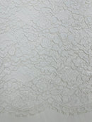 Corded Floral Plant Fabric - White - Floral Corded Lace Flower Fabric Sold By Yard