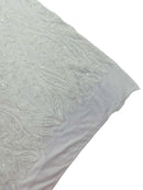 Mermaid Design Fabric - White - 4 Way Stretch Sequins Fabric on Lace Mesh Sold By Yard