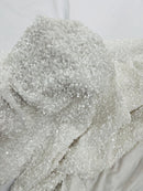 58/60" Velvet Sequins Stretch Fabric - White - Velvet Sequins 2 Way Stretch Sold By Yard