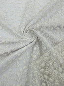 Small Glitter Flower Fabric - White - Shimmer Glitter Flower Design on Mesh Lace By The Yard
