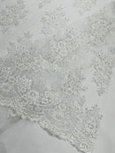 Isabela Design - White - Embroidery Beaded Fabric With Sequin on a Mesh Fabric by the yard