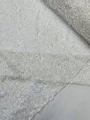 Embroidery Beaded Fabric - White - Beaded Floral Bridal Embroidery Fabric Sold by the yard