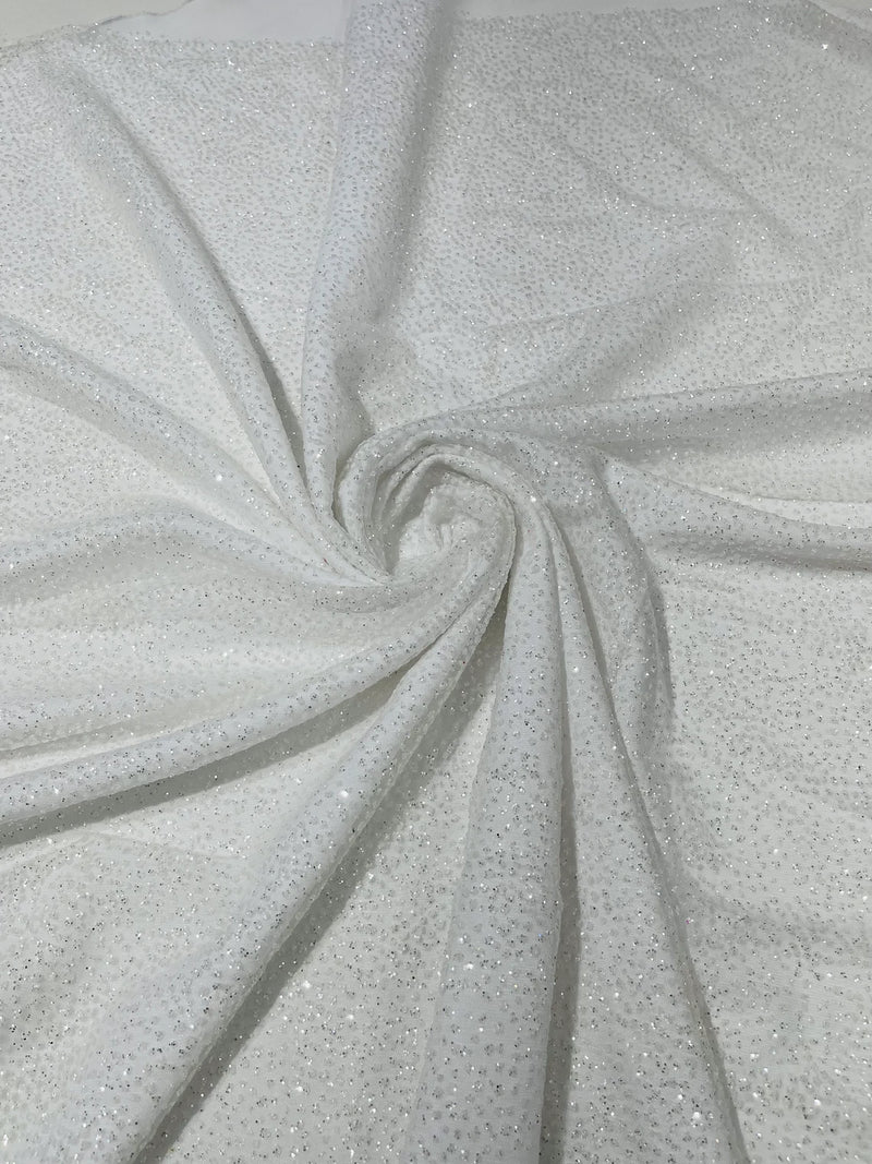 Glitter Dots Mesh Fabric - White - Shiny 60" Mesh Sheer Fabric Sold By The Yard