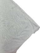 Curvy Design Sequins Fabric - White - 4 Way Stretch Curvy Sequins Design Mesh Fabric by Yard