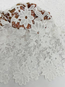 Guipure Lace Fabric - White - Guipure Design Floral Lace Fabric Sold by The Yard