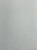 Zig Zag Tear Drop Sequins - White - Embroidered Zig Zag Sequins 4 Way Stretch By Yard