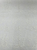 3D Chunky Glitter Rose Fabric - White -  Flower Glitter Design on Tulle Fabric Sold by Yard