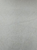 Plant Cluster Glitter Fabric - off White - Beaded Embroidered Leaf Plant Design on Lace Mesh By Yard