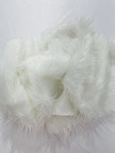 60" Solid Shaggy Faux Fur - White - Long Pile Luxury Shaggy Soft Faux Fur Fabric By Yard