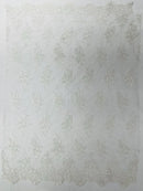 Damask Flower Lace Fabric - White - Damask Flowers Embroidered on Lace Fabric By Yard