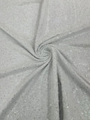 Sparkle Glitter Beaded Fabric - White - Shimmer Stretch Glitter Fabric with Beads and Sequins Sold By Yard