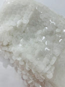 Circle Paillette Sequins - White - Large Round Paillette Sequins Design Fabric By Yard