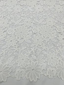Guipure Lace Fabric - White - Guipure Design Floral Lace Fabric Sold by The Yard