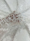 Circle Paillette Sequins - White - Large Round Paillette Sequins Design Fabric By Yard