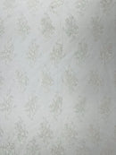 Damask Flower Lace Fabric - White - Damask Flowers Embroidered on Lace Fabric By Yard