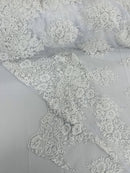 Heavy Bridal Lace Fabric - White - Floral Beaded Heavy Lace Fabric Sold by Yard