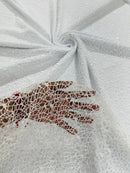 Fish Net Sequins Fabric - White - Cast Net Design Sequins Embroidery Lace Fabric By Yard