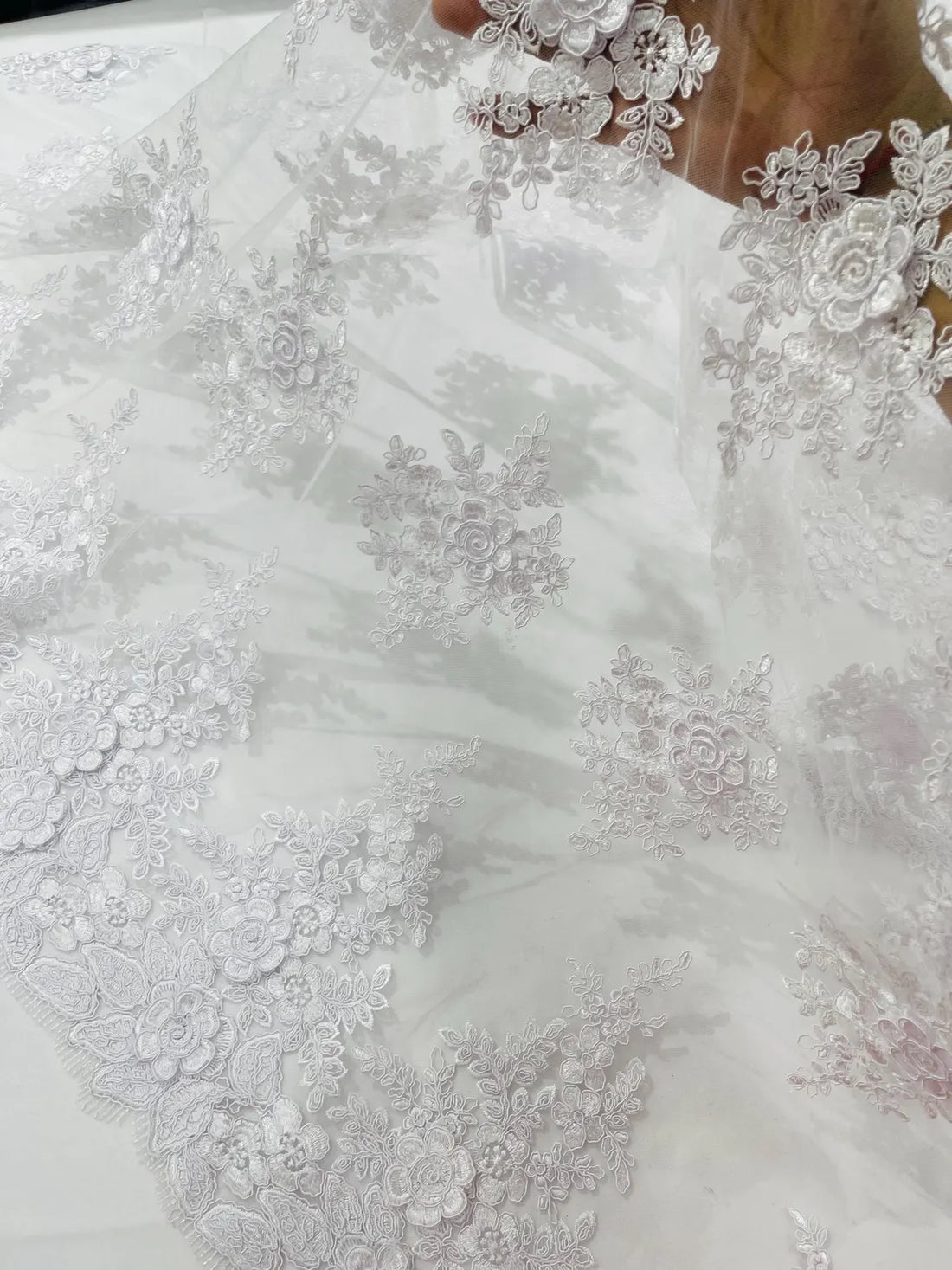 chinese dress ladies Marchesa Double-Scalloped Floral Vine Corded Bridal Lace - Silk White main image 1