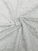 Guipure Lace Fabric - White - Guipure Design Floral Lace Fabric Sold by The Yard