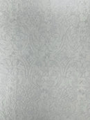 Damask Fancy Design - White - Embroidered Mesh Damask Design Lace Fabric Sold by Yard