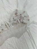 Mermaid Design Fabric - White - 4 Way Stretch Sequins Fabric on Lace Mesh Sold By Yard