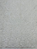 Embroidery Beaded Fabric - White - Beaded Floral Bridal Embroidery Fabric Sold by the yard
