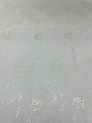 Floral Glitter Design Fabric -  White - 3D Glitter Tulle Flower Plant Design Fabric By Yard