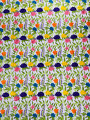 Multi-Color on White Mesh Mexican Sarape Fabric - Embroidered Colorful Flower Design Fabric By Yard